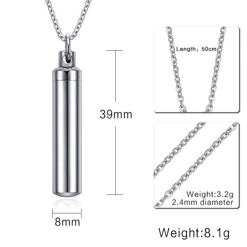 Cylindrical Titanium Steel Perfume Pendant – Couple’s Essential Oil Necklace PN-587
