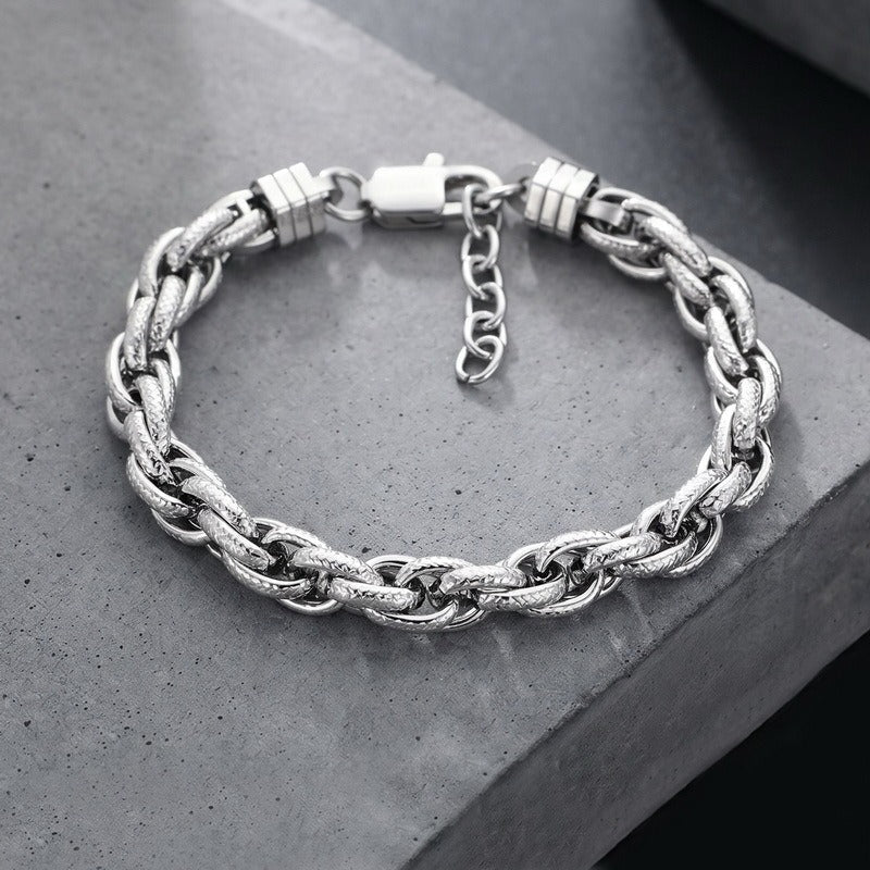 Textured Braided Chain Bracelet for Men Titanium Steel Twisted Link KB214674-KFC
