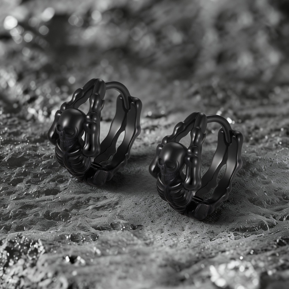 Skull Huggie Earrings Stainless Steel Small Hoops for Men & Women EH-750