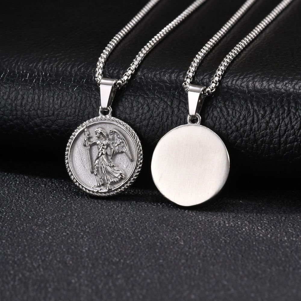 Winged Figure Medallion Necklace for Men Stainless Steel Gold Silver PN-2424