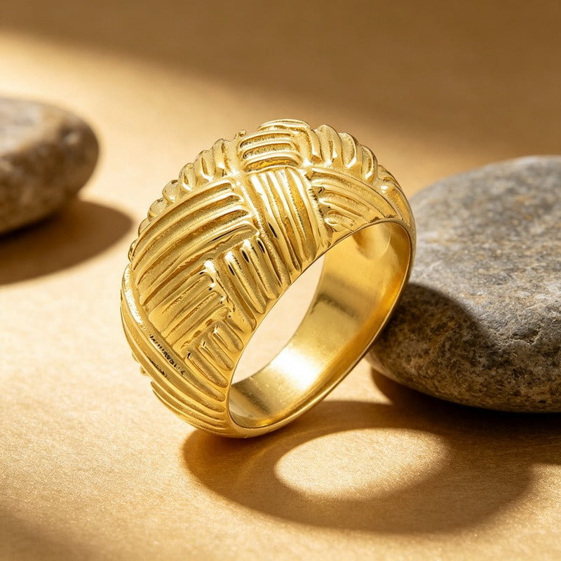 Interwoven Texture Ring for Men Titanium Steel Wide Band Vintage Style KR114788-KJX