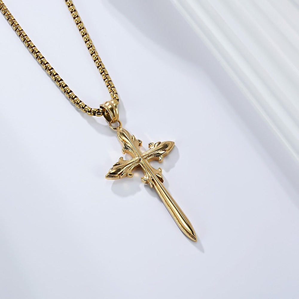 Stainless Steel Gothic Cross Pendant Necklace for Men K-PT692