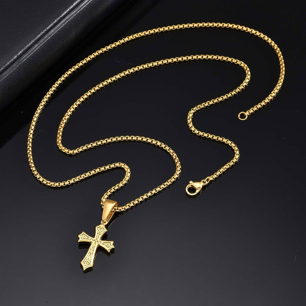 Men’s Gothic Cross Necklace – Stainless Steel Pendant in Black, Silver, or Gold, Symbol of Faith & Power PN-2012