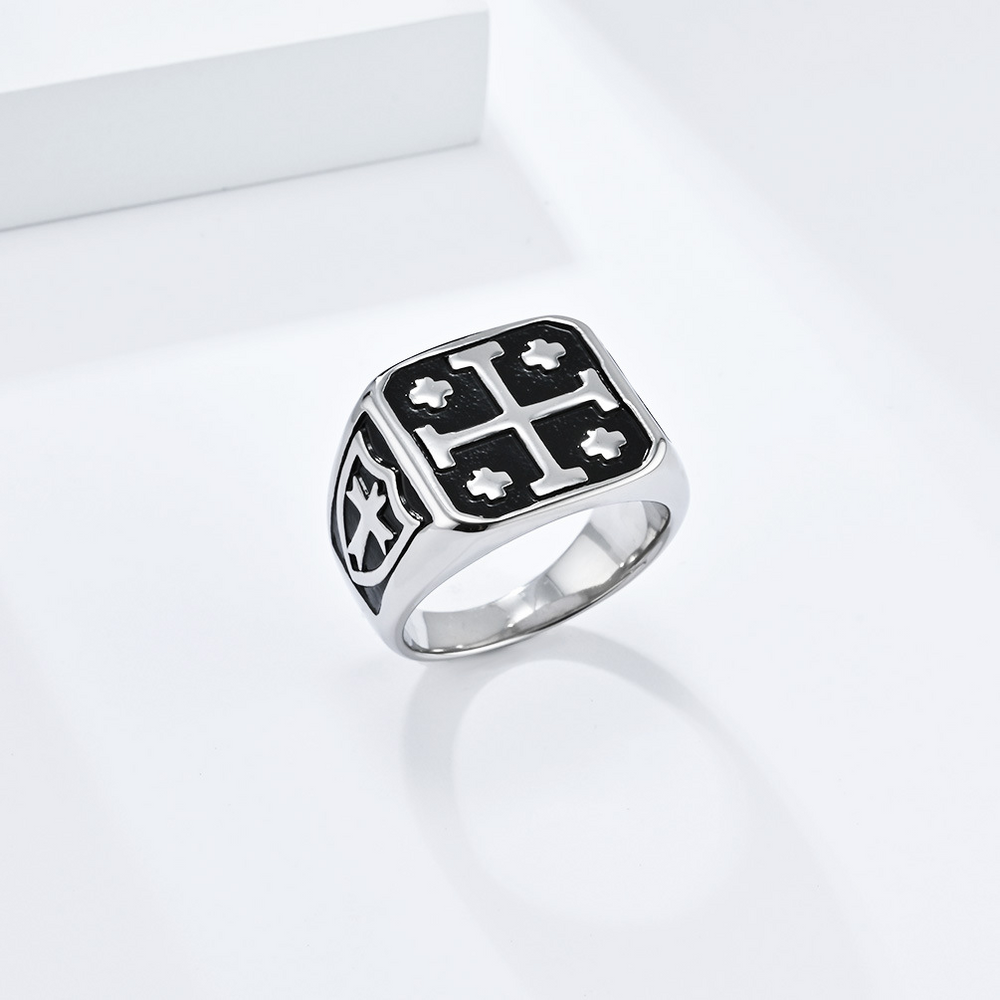 Jerusalem Cross Stainless Steel Ring for Men – Vintage Design K-R781