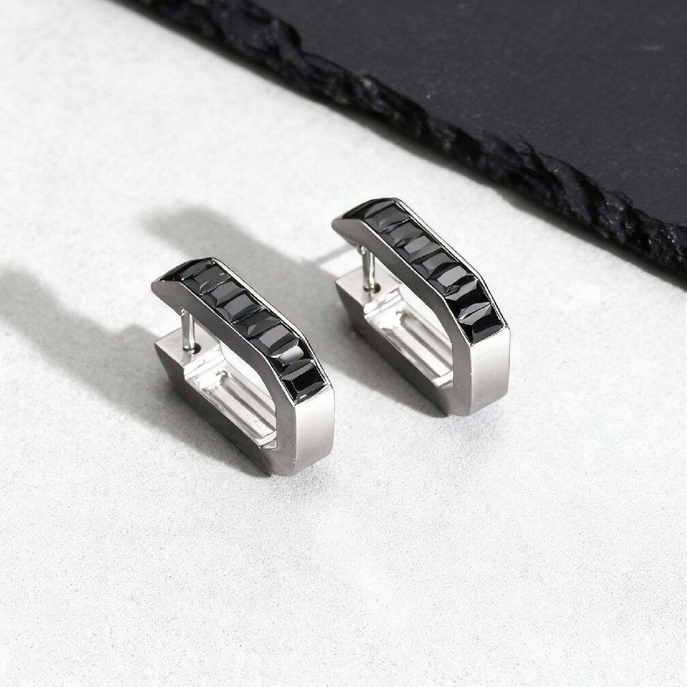 Octagon Hoop Earrings for Men Stainless Steel Black Silver EH-802