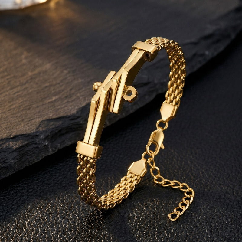 Titanium Steel Cuban Link Bracelet for Men Curved Plate Mesh Chain KB213327-KFC