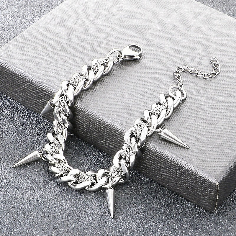Stainless Steel Cuban Link Bracelet for Men Spike Chain Punk Style KB211269-Z