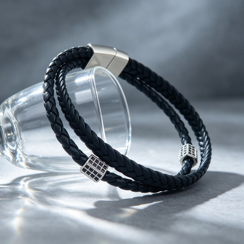 Double Layer Braided Leather Bracelet for Men KB214771-SJ