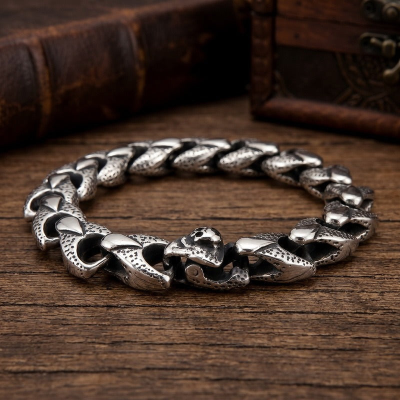 Skull Clasp Cuban Chain Bracelet for Men Stainless Steel Blackened Punk Biker Heavy Link KB209637-KJX