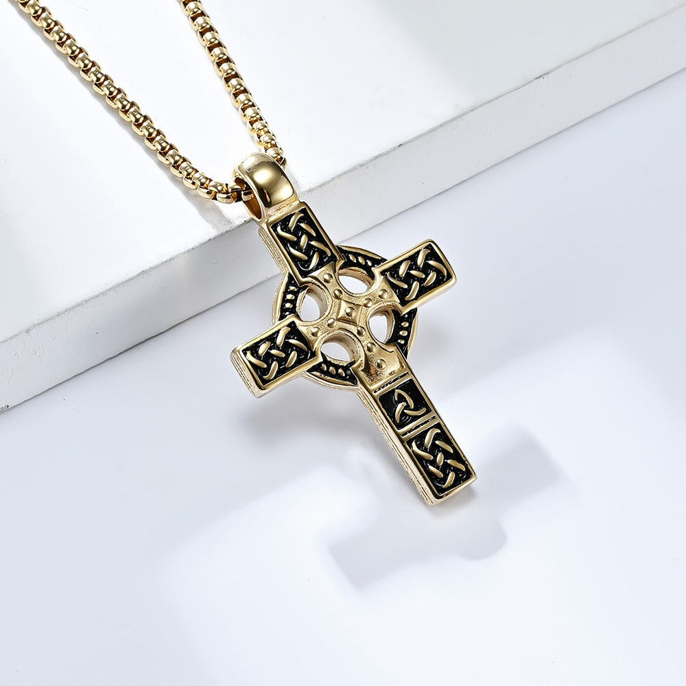 Men’s Celtic Cross Pendant Necklace – Stainless Steel Faith & Strength K-PT453