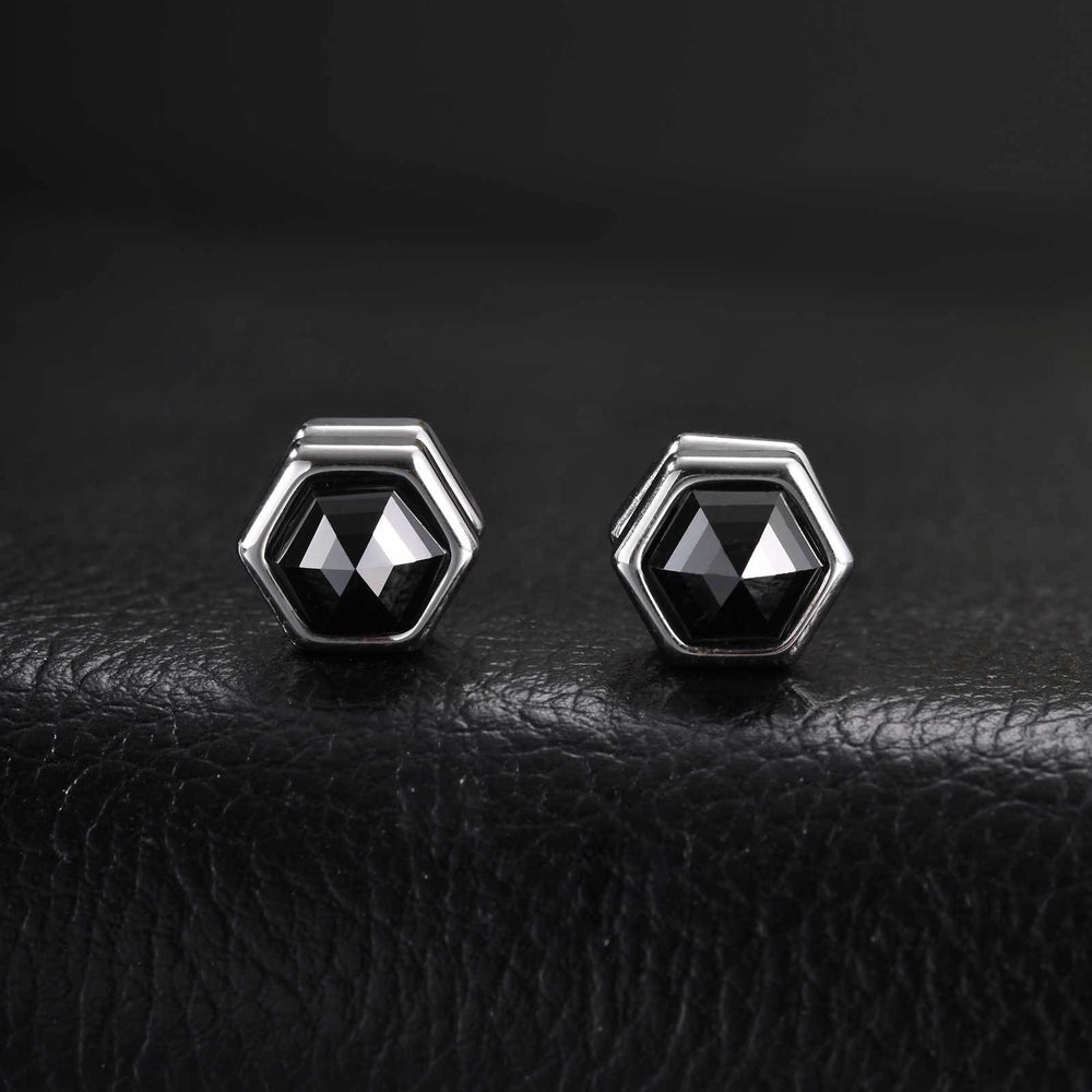 Hexagon Magnetic Earrings for Men Stainless Steel Black Cubic Zirconia Clip On Earrings EC-004