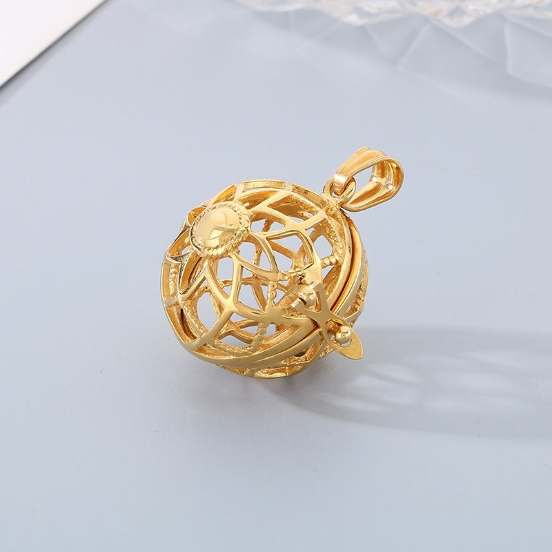 Titanium Steel Aroma Locket Pendant – Hollow Sphere Necklace KP79561G-TOM