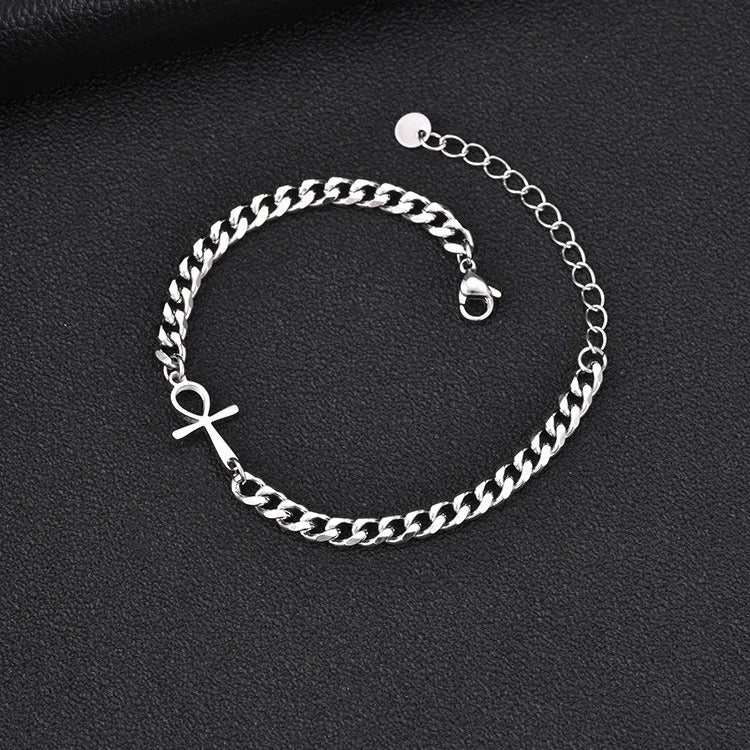 Dual Chain Cross Bracelet for Men Stainless Steel Minimal Hip Hop Layered Wristwear BR3122