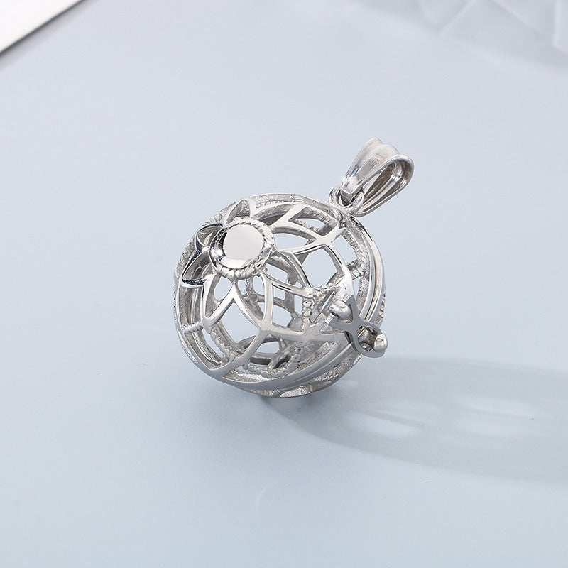 Titanium Steel Aroma Locket Pendant – Hollow Sphere Necklace KP79561G-TOM