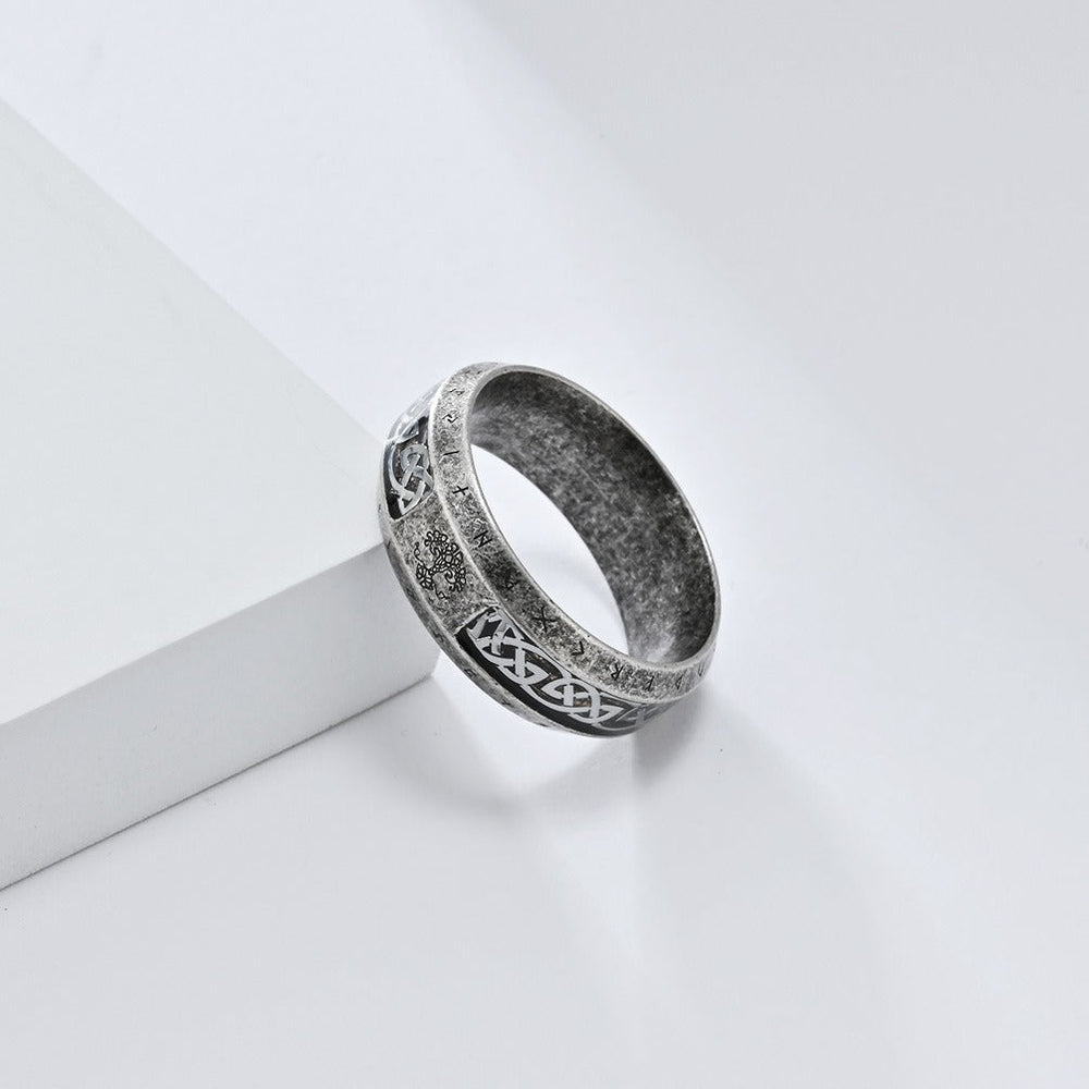 Stainless Steel Viking Rune Ring – Tree of Life & Eternal Knot K-R919
