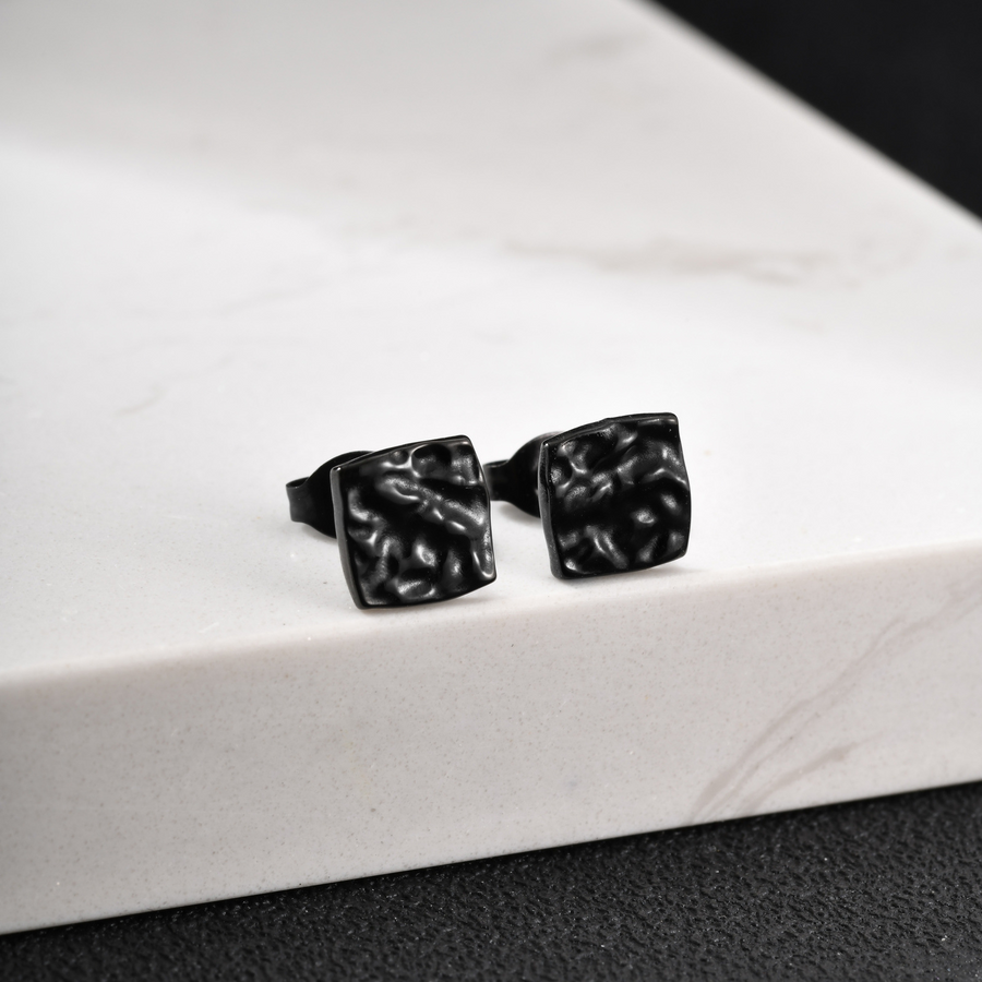 Stainless Steel Square Textured Stud Earrings for Men ES-706