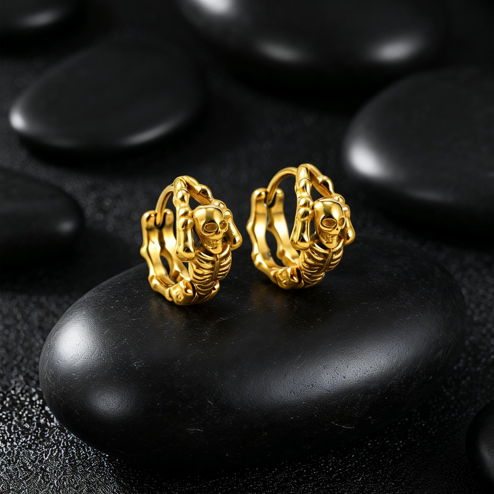 Skull Huggie Earrings Stainless Steel Small Hoops for Men & Women EH-750