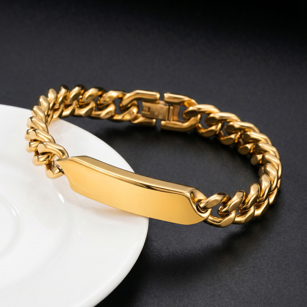 Stainless Steel Cuban Chain Curved Plate Bracelet Men Retro Punk Hip Hop BR-2796