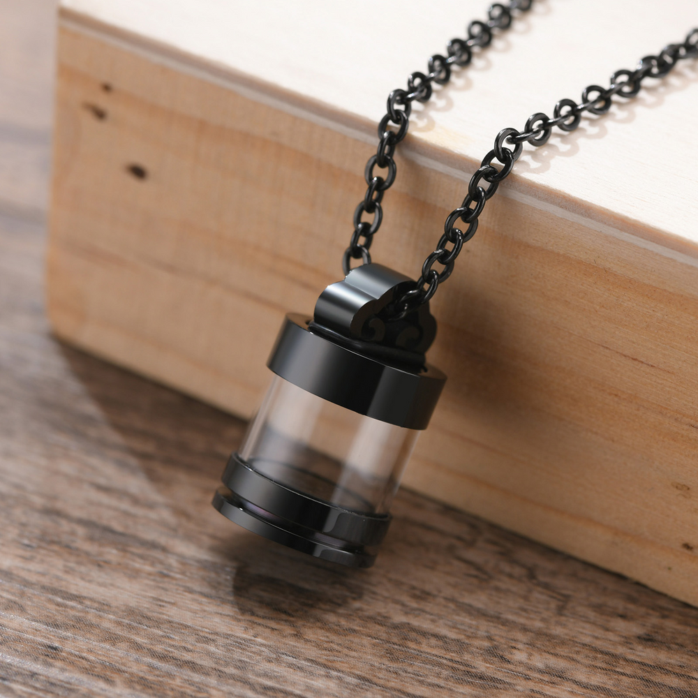 Stainless Steel Keepsake Pendant Necklace for Men Women Glass Capsule PN-1537