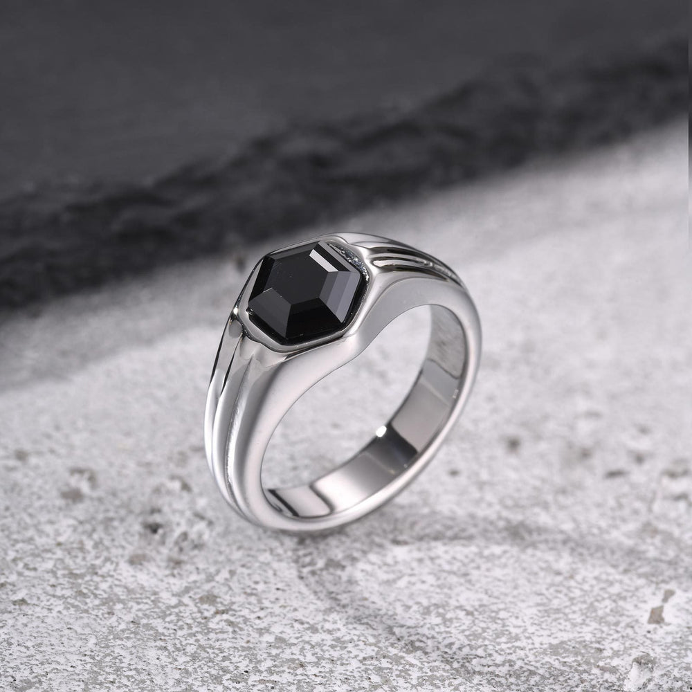 Stainless Steel Hexagon Black Zircon Ring for Men RC-985