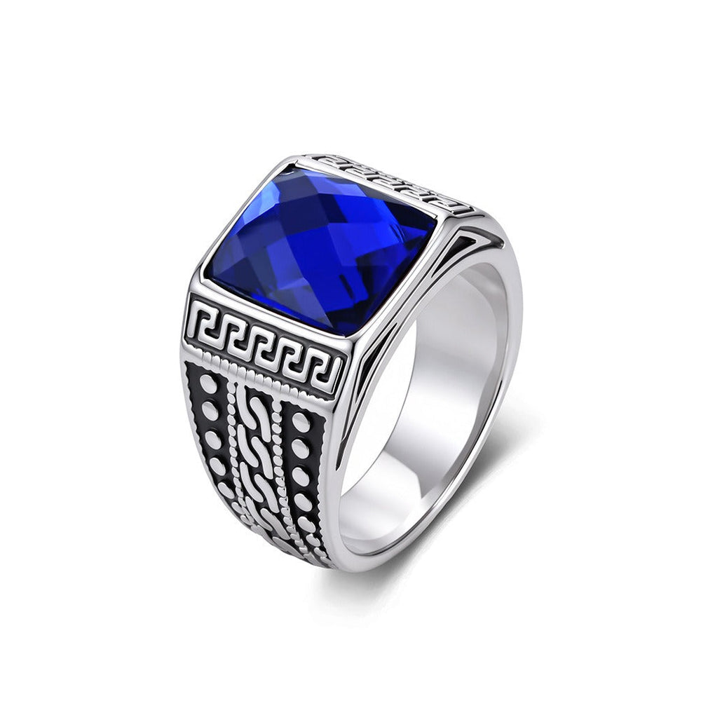 Stainless Steel Engraved Square Stone Signet Ring for Men R7007
