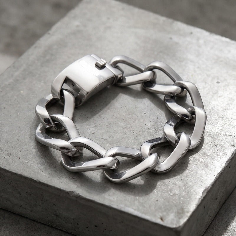 Stainless Steel Cuban Link Bracelet for Men Square Link Chain KB213360-KJX
