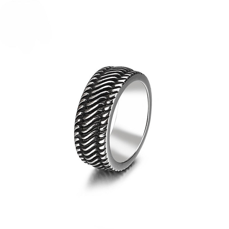 Motorcycle Tread Ring – Dual-Tone Titanium Steel Biker Jewelry for Men KR53966-K