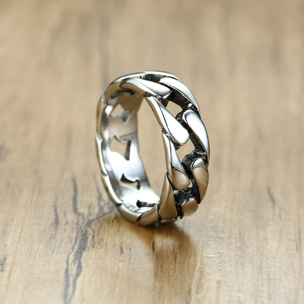 Men’s Cuban Chain Titanium Steel Ring – Vintage Biker Link Band R-495