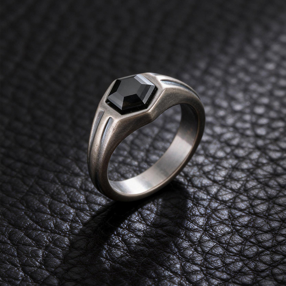 Stainless Steel Hexagon Black Zircon Ring for Men RC-985