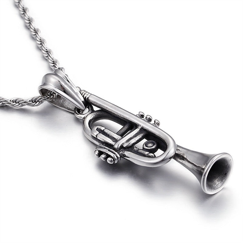 Titanium Steel Trumpet Pendant Necklace Men’s Music Jewelry KP55896-BD
