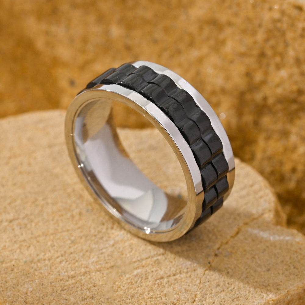 Watch Link Spinner Ring for Men Stainless Steel Two Tone Punk TR0463