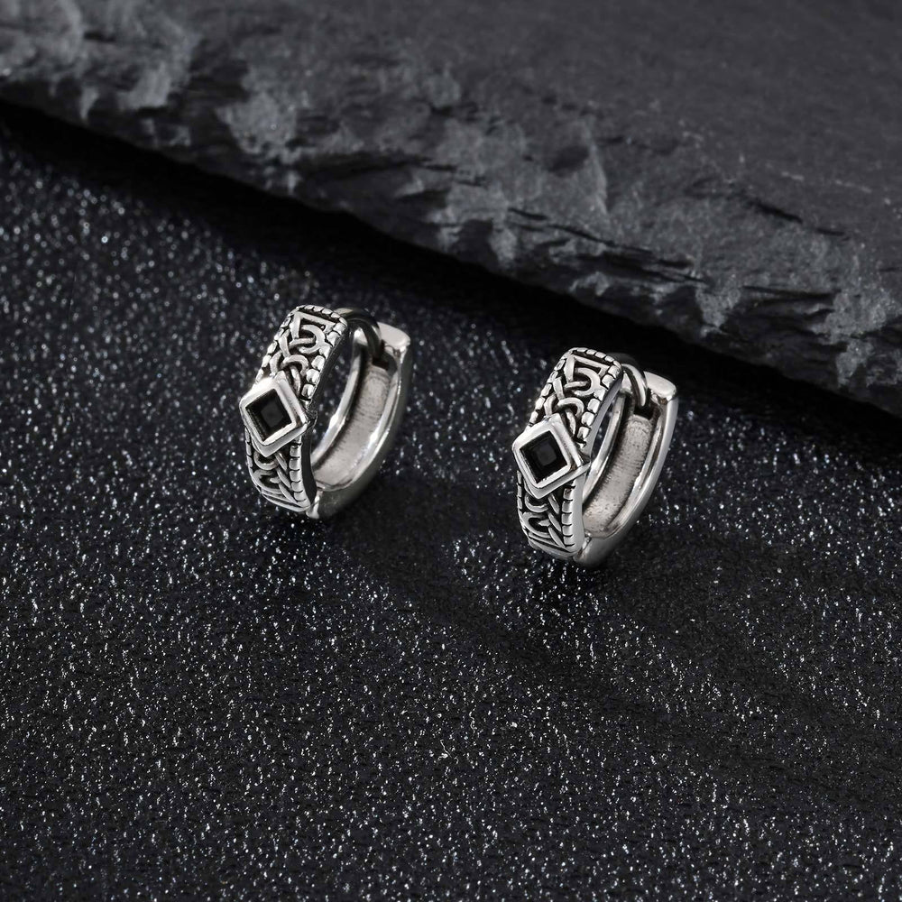 Stainless Steel Cross Hoop Earrings – Structured Frame & Drop Detail EH-787