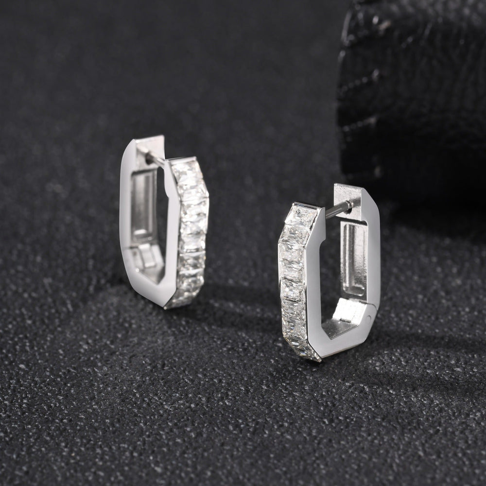 Octagon Hoop Earrings for Men Stainless Steel Black Silver EH-802