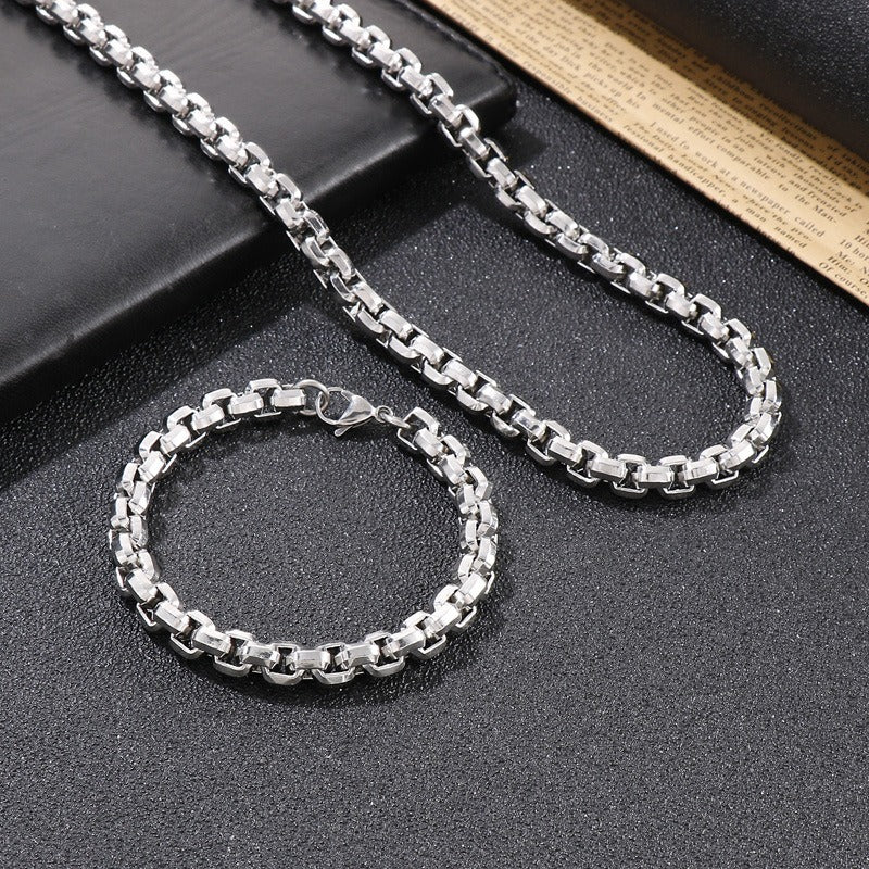 Square Bead Chain Necklace – Textured Titanium Steel Jewelry for Men | Gothic Urban Streetwear KS139200-Z