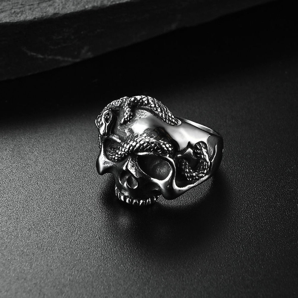 Snake Skull Stainless Steel Ring for Men – Hip Hop Gothic Signet K-R484