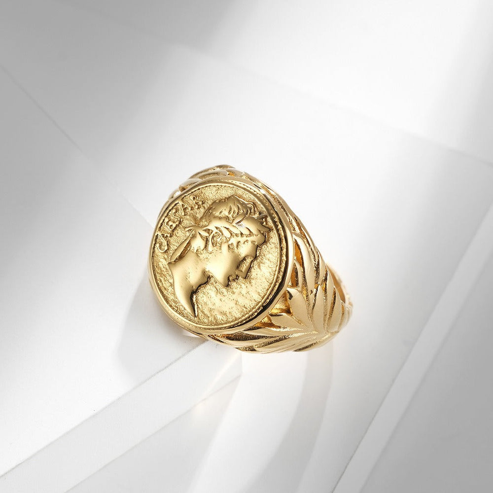 Stainless Steel Caesar Coin Ring for Men – Vintage Design K-R523