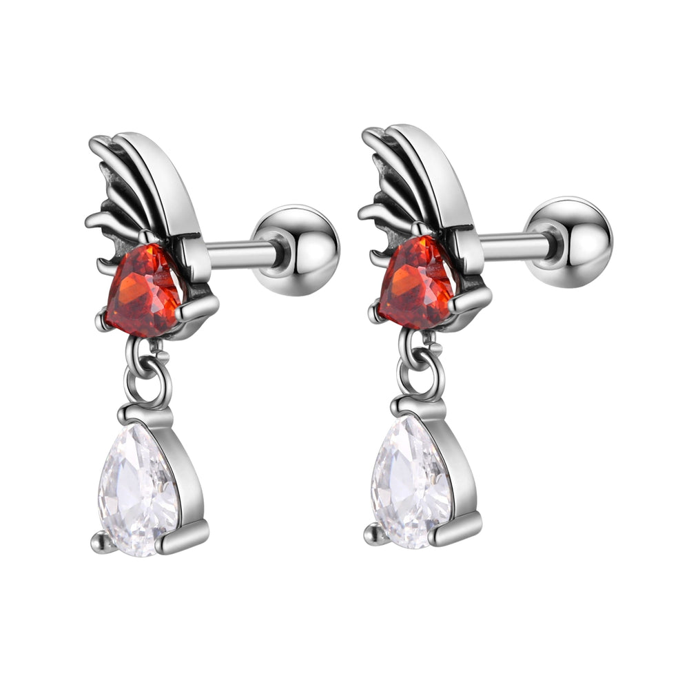 Stainless Steel Angel Wing Heart Drop Earring with Cubic Zirconia for Men & Women ED-999S