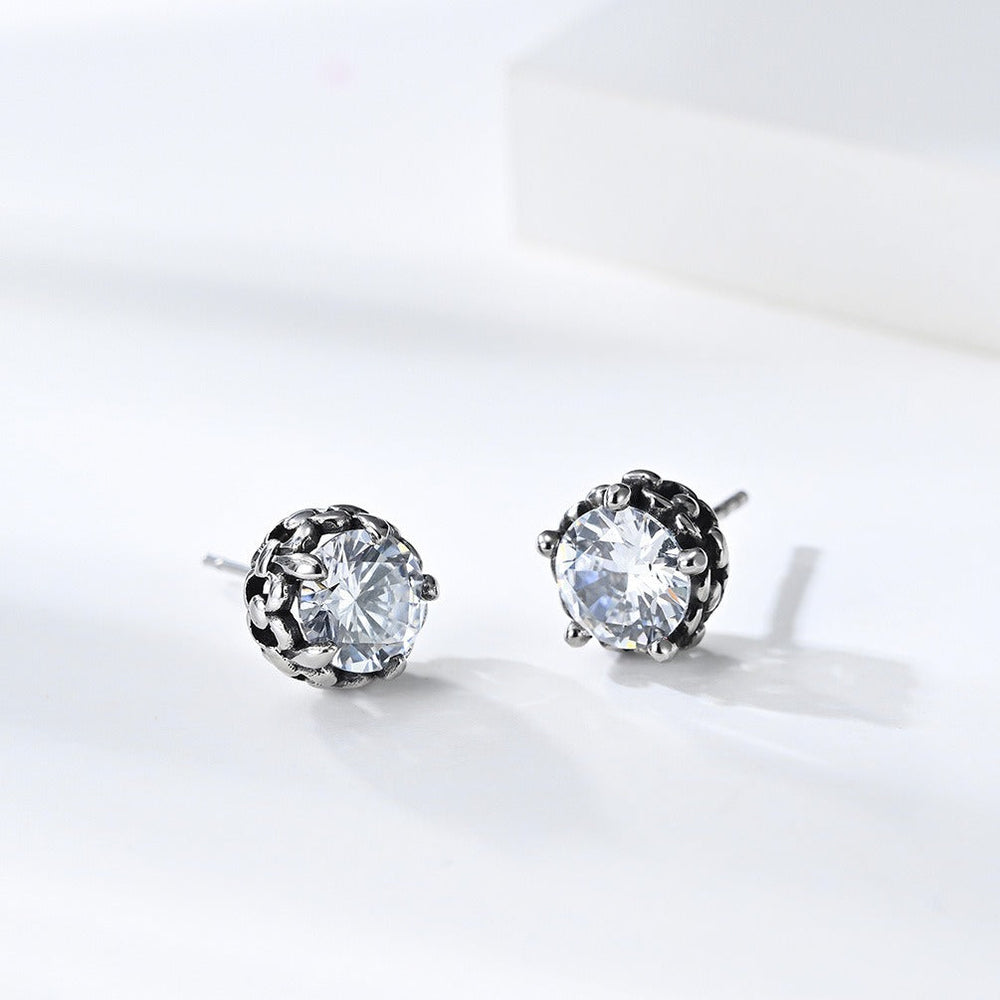 Stainless Steel Cubic Zirconia Studs for Men & Women Round Stone Earrings K-E035