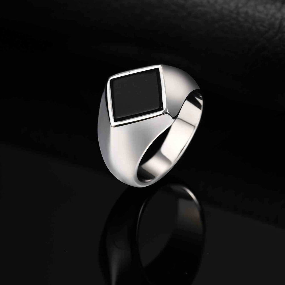 Stainless Steel Square Signet Ring – Turquoise & Black Onyx Inlay for Men RC-967