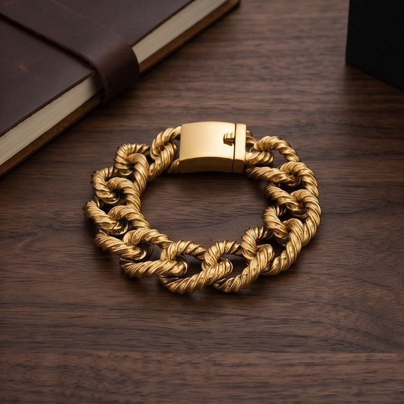 Stainless Steel Twisted Rope Cuban Chain Bracelet for Men Heavy Link Wristwear KB212323-KJX