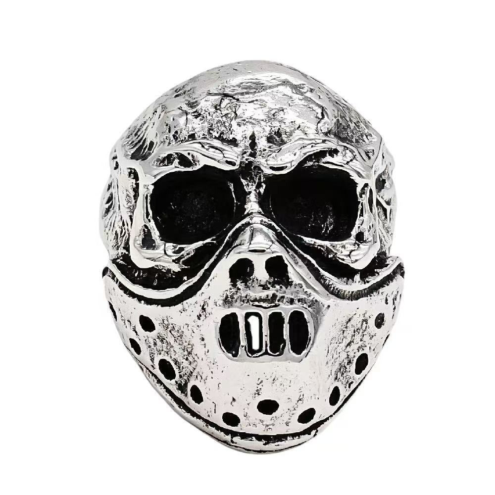 Masked Skull Ring for Men Stainless Steel Gothic Vintage Sculpted Face R1216