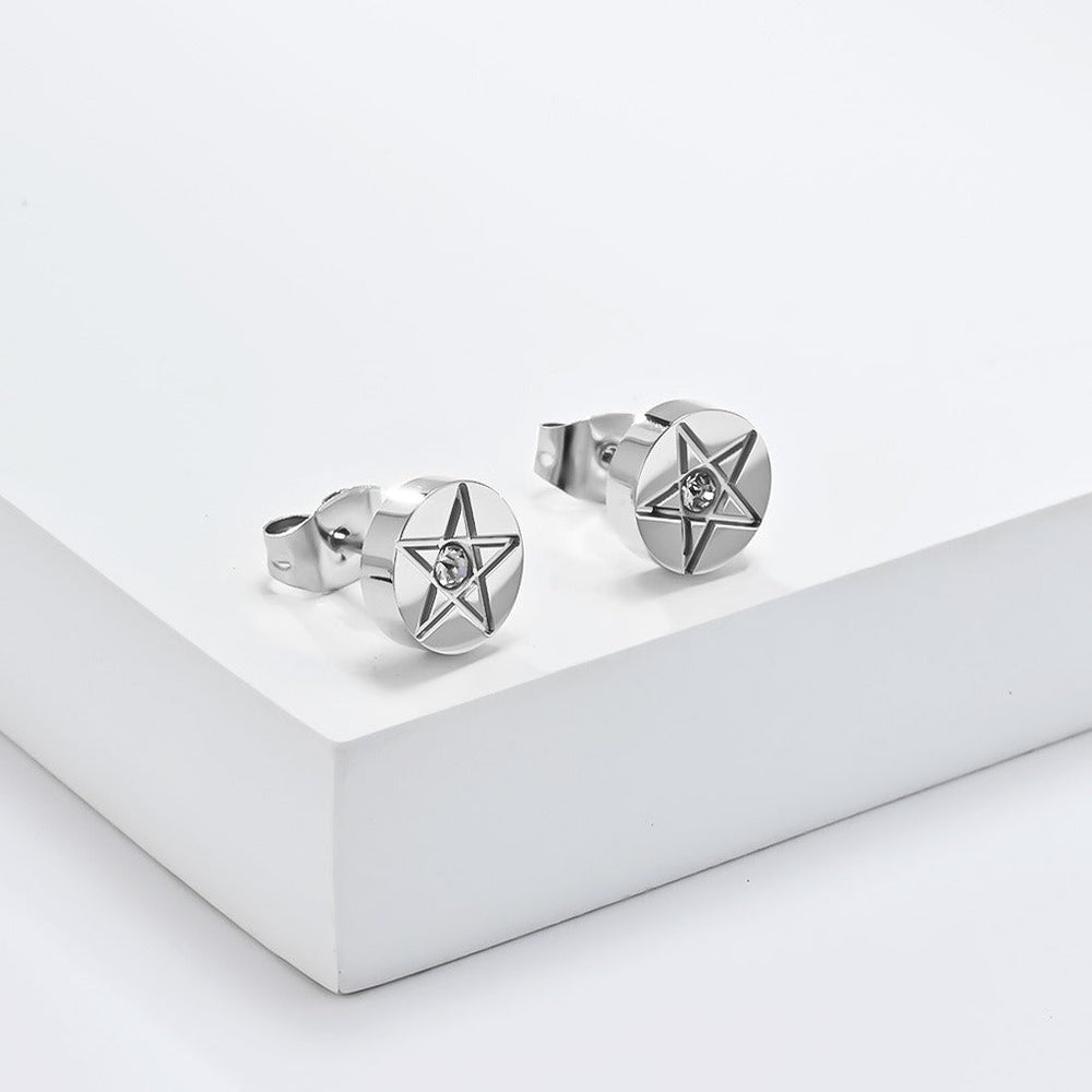 Stainless Steel Star Stud Earrings for Men & Women Minimal Round K-E040