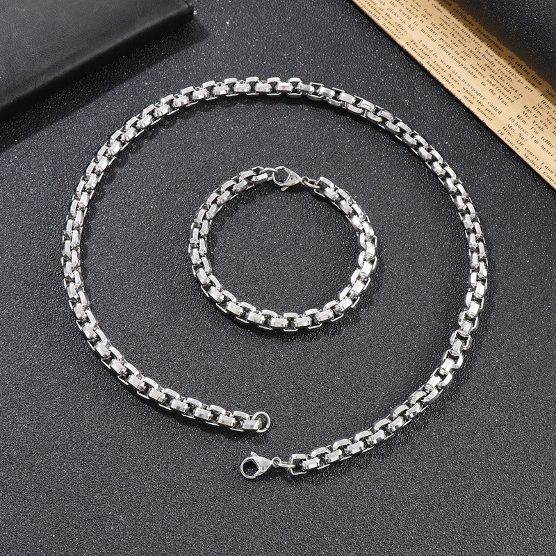 Square Bead Chain Necklace – Textured Titanium Steel Jewelry for Men | Gothic Urban Streetwear KS139200-Z