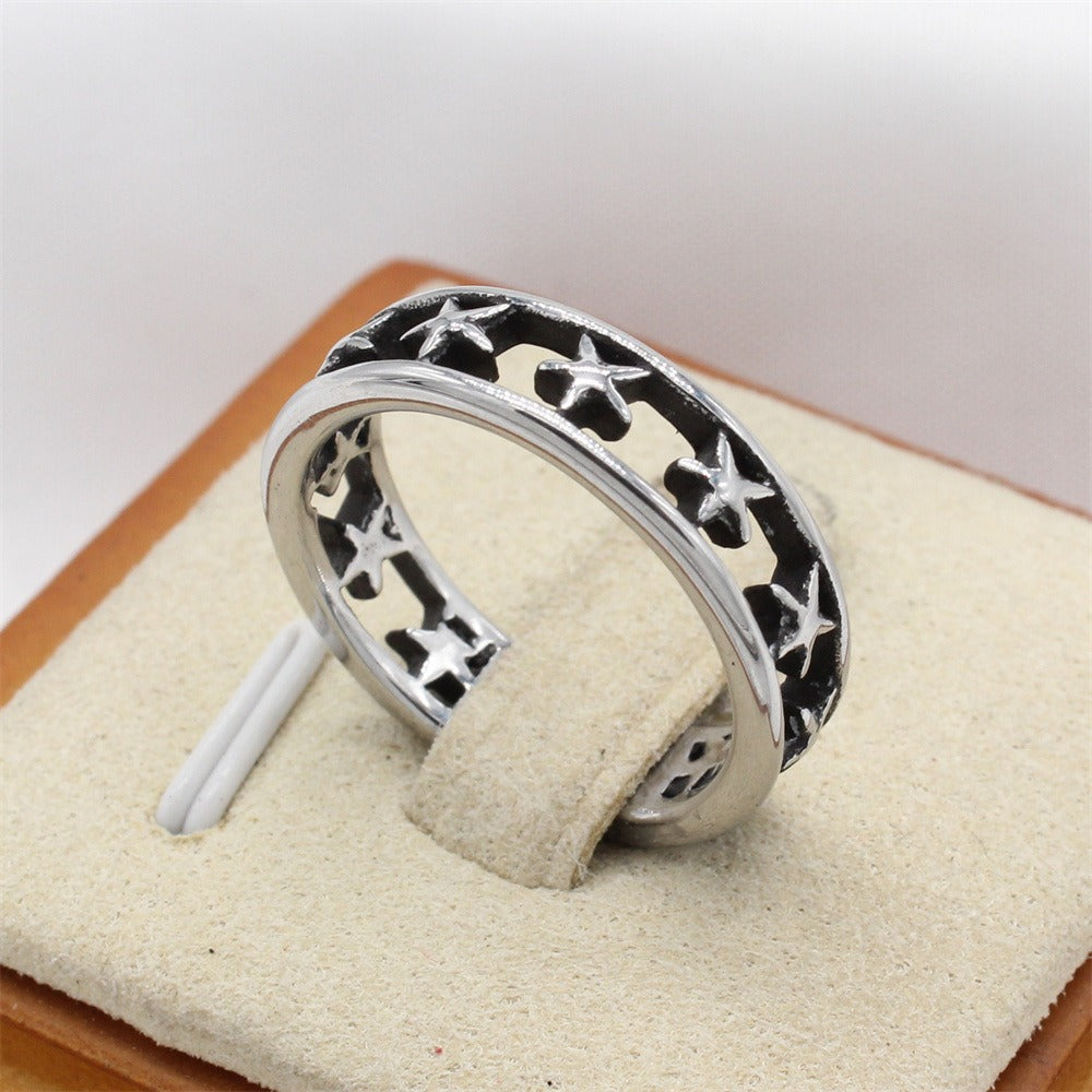 Star Engraved Ring for Men Titanium Steel Openwork Vintage R1614