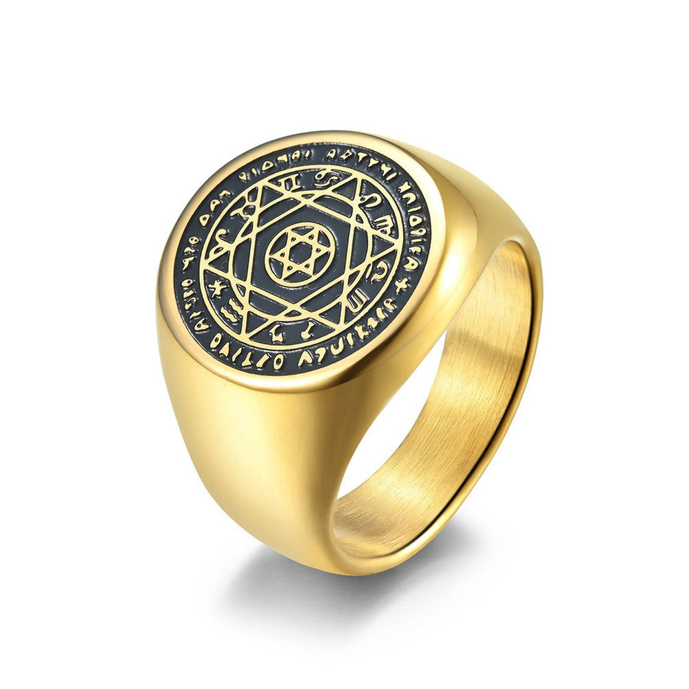 Zodiac Signet Ring for Men Stainless Steel Celestial Engraving K-R435