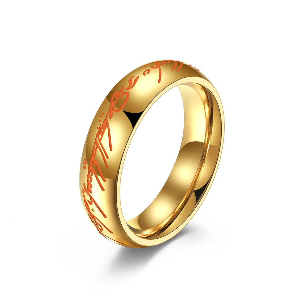 Glow in the Dark Elvish Ring – Titanium Steel Script Band Gothic Norse Fantasy | K-R740