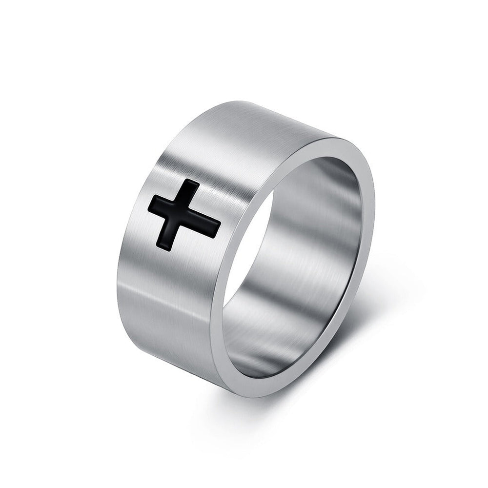 Matte Cross Ring for Men Stainless Steel 10MM Wide Band Vintage K-R1209