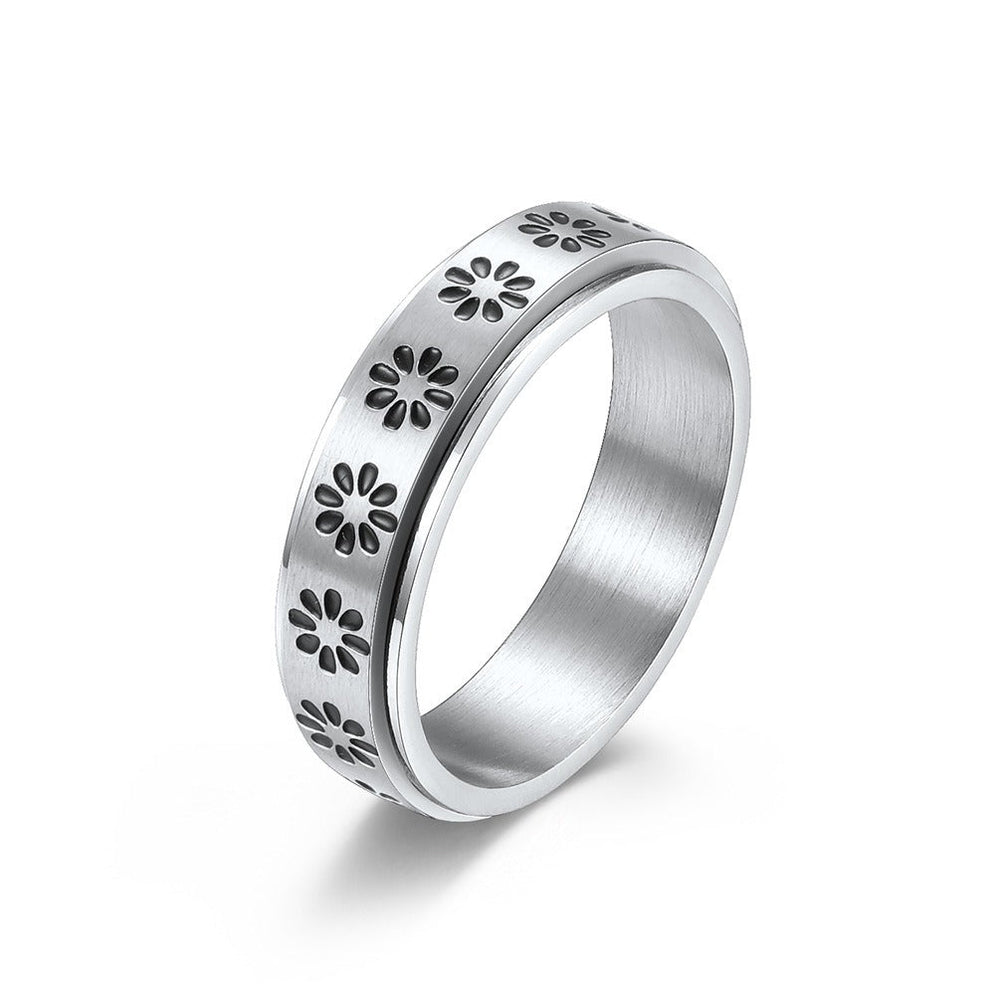 Flower Spinner Ring Stainless Steel Rotating Band for Men & Women K-R633