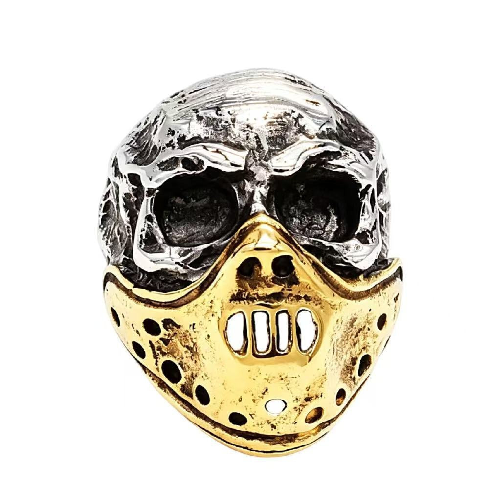 Masked Skull Ring for Men Stainless Steel Gothic Vintage Sculpted Face R1216