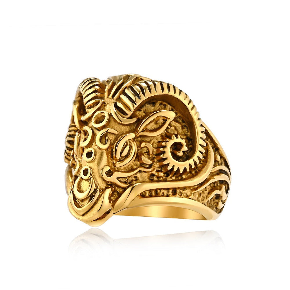 Goat Head Relief Stainless Steel Signet Ring for Men – Vintage K-R882